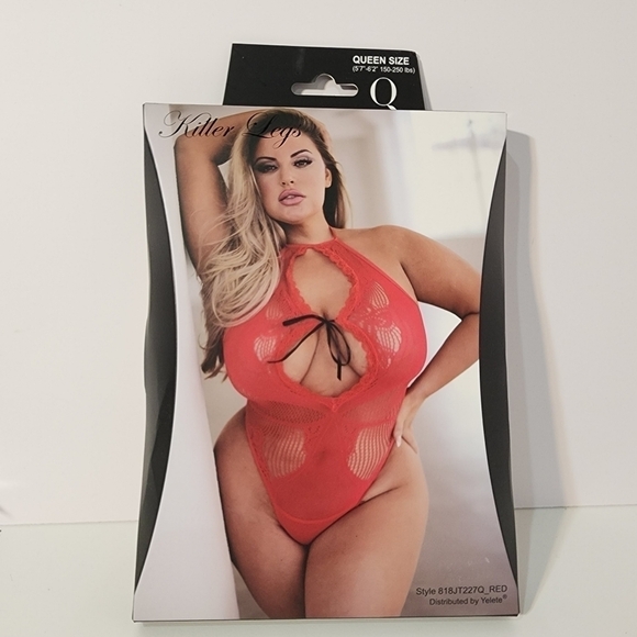 NEW Red Lace Keyhole Halter Bodystocking Killer Legs - Picture 3 of 6